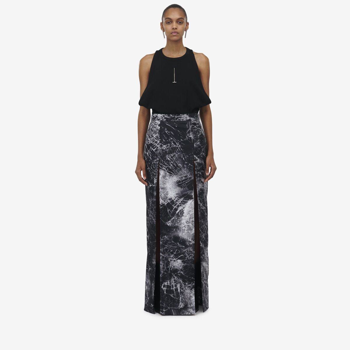 Alexander McQueen Women's Black Smashed Screen Split Skirt - 10 (Silk)